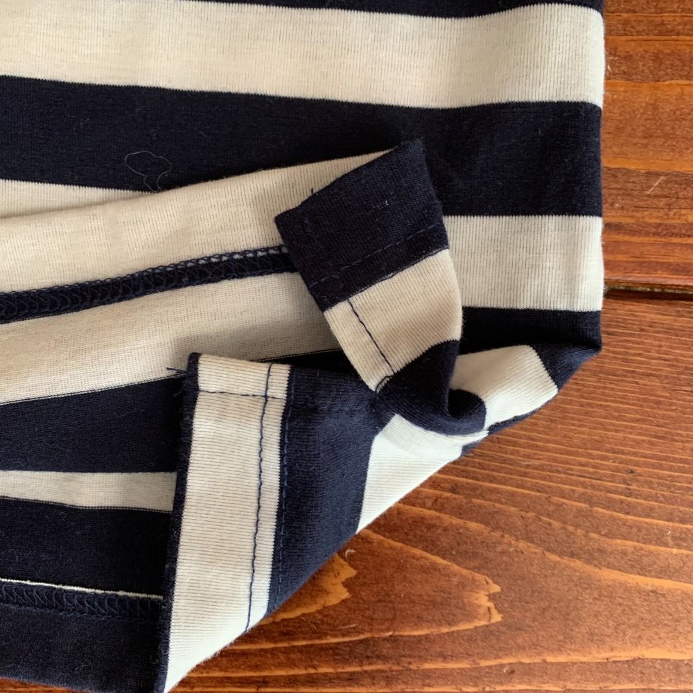 Women's Isela Navy and White Striped Gingham Nautical Ruffled Sleeves Blouse EUC - Picture 7 of 11